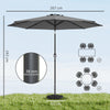 Outsunny 2.7 m Garden Parasol Umbrella with Cross Base and Sandbag, Retractable Ribs, Outdoor Table Market Umbrella, Light Grey