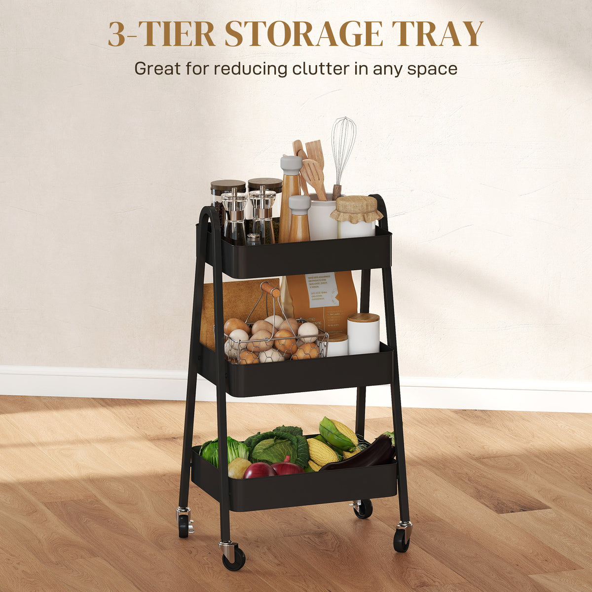 HOMCOM Three-Tier Storage Trolley in Black