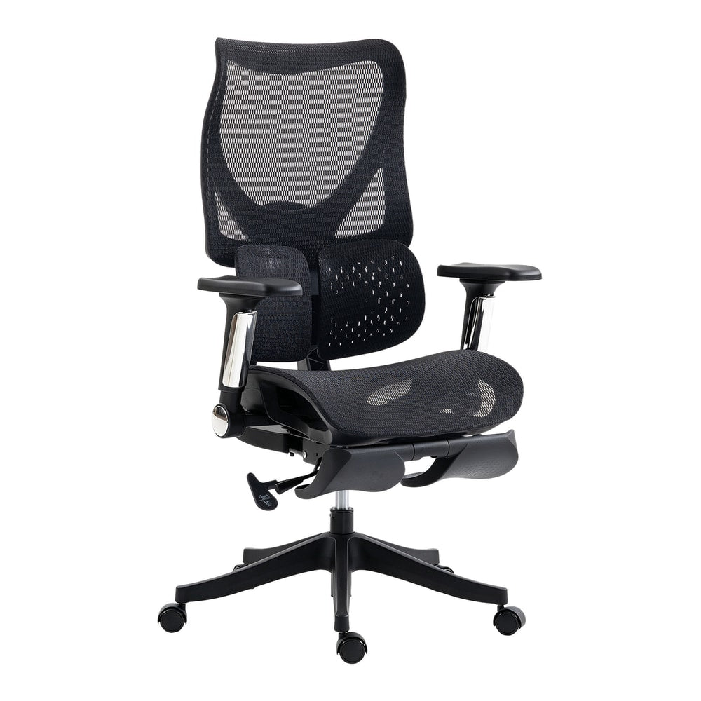 HOMCOM Ergonomic Office Chair with Lumbar Support, Mesh Reclining Desk Chair with Footrest, Adjustable High Back, Black