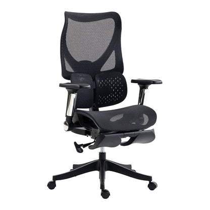 HOMCOM Ergonomic Office Chair with Lumbar Support, Mesh Reclining Desk Chair with Footrest, Adjustable High Back, Black