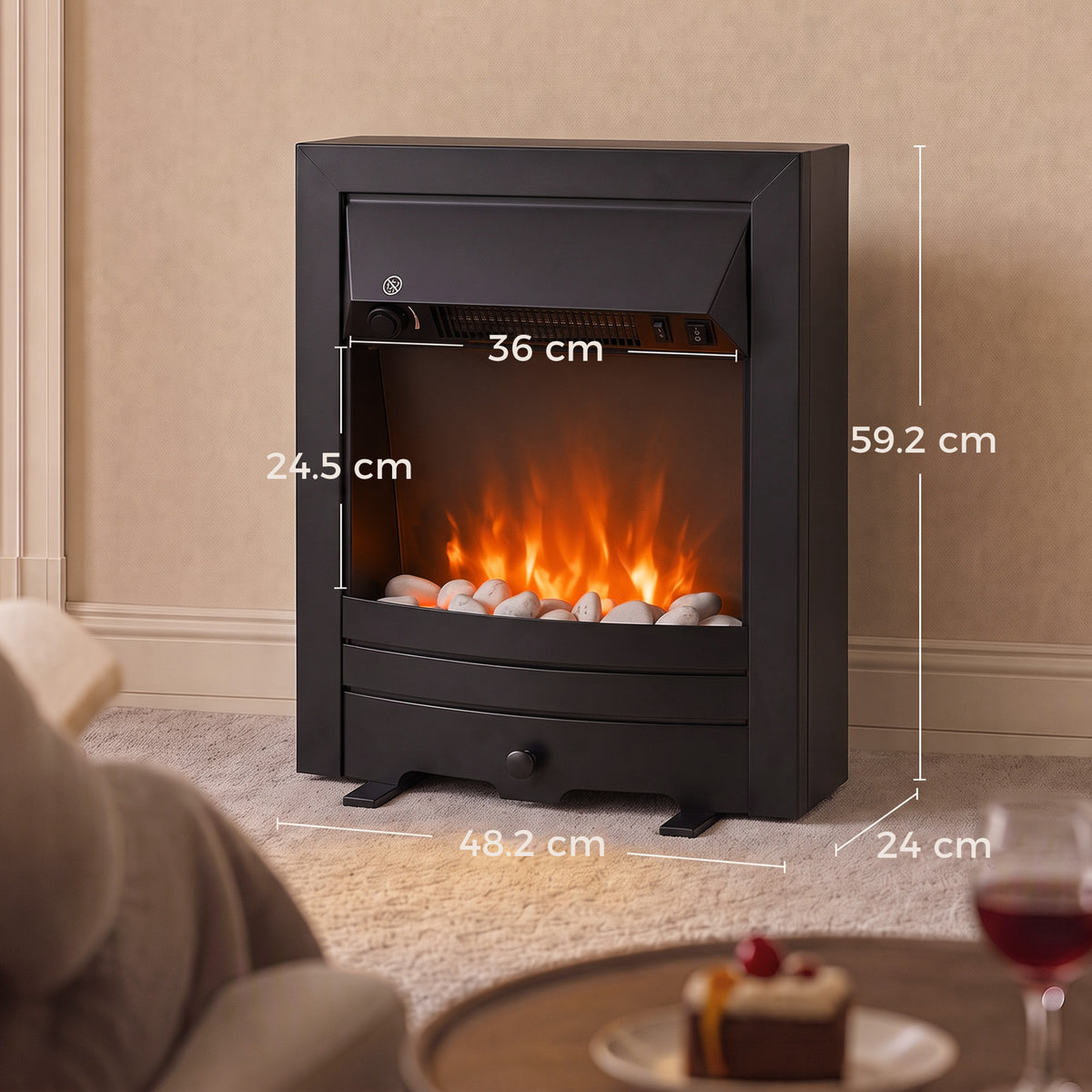 HOMCOM Electric Fireplace Stove Freestanding/Inset in Black