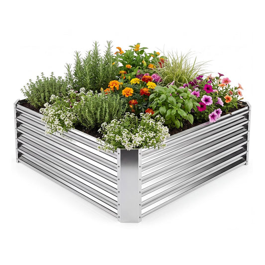 Galvanized Raised Garden Bed Rectangular Outdoor Planter Box filled with various plants
