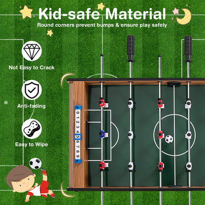 Close up of the football table showing kid-safe material and easy to wipe surface