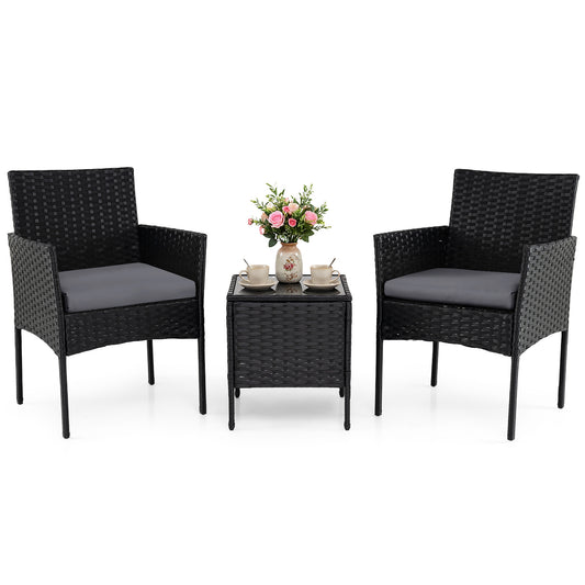 Garden Furniture Set with two grey cushioned chairs and a small coffee table