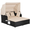 Garden Rattan Daybed with Retractable Canopy and Cushions-Beige