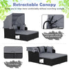 Garden Rattan Daybed with Retractable Canopy and Cushions-Grey