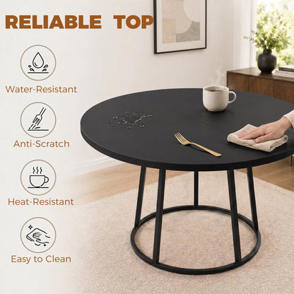 HOMCOM Dining Table Space Saving Kitchen Table Spliced Tabletop Conical Metal Base 120 cm Round Black