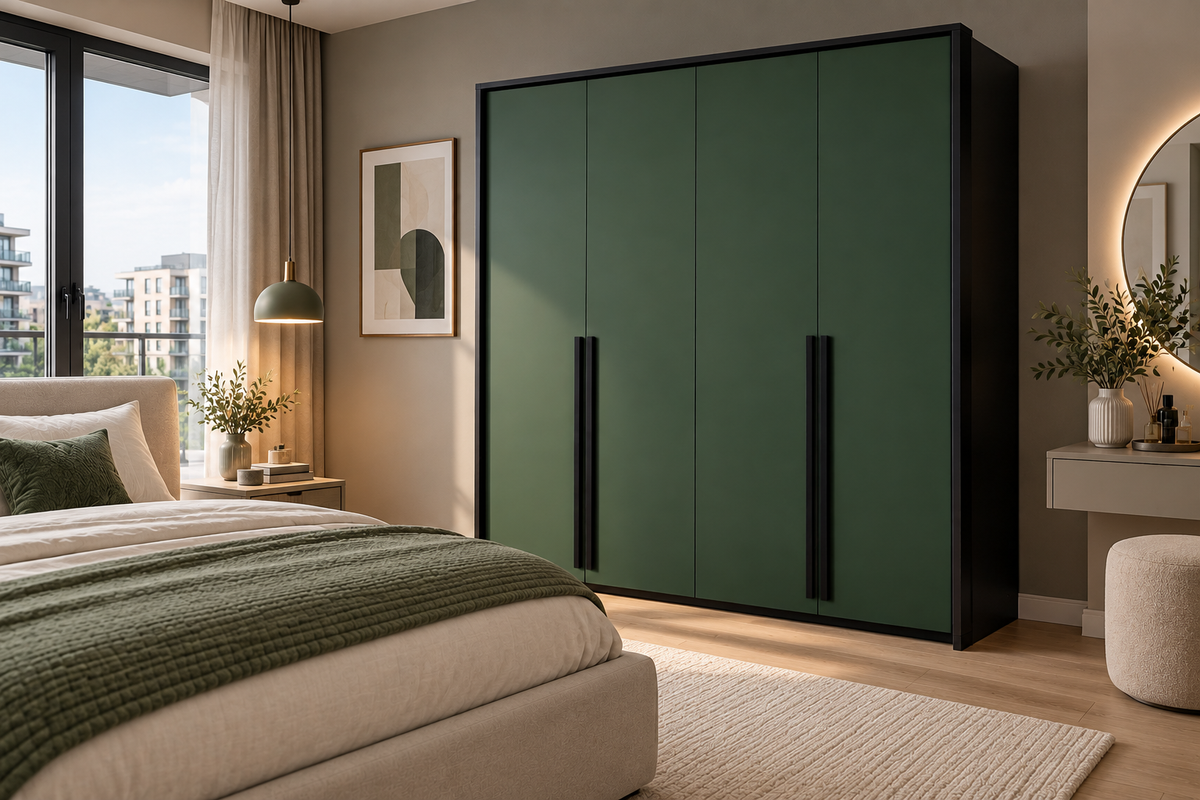 Genua Four Hinged Door Wardrobe in Bottle Green