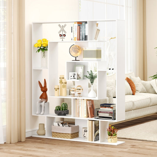 7-Tier Geometric Bookshelf with 2 Anti-Tipping Kits-White