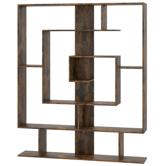 7-Tier Geometric Bookshelf with 2 Anti-Tipping Kits-Rustic Brown