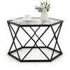 Modern Accent Geometric Glass Coffee Table with Solid Metal Frame-Black