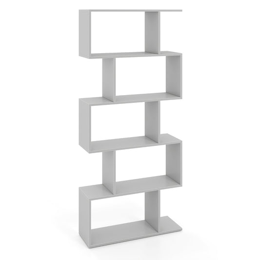 Geometric S-Shaped Bookcase with five shelves in a grey finish