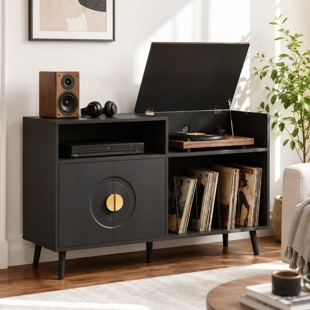 HOMCOM Record Player Stand in Black