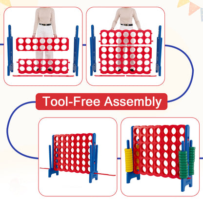 Tool-free assembly steps for the giant four-in-a-row game