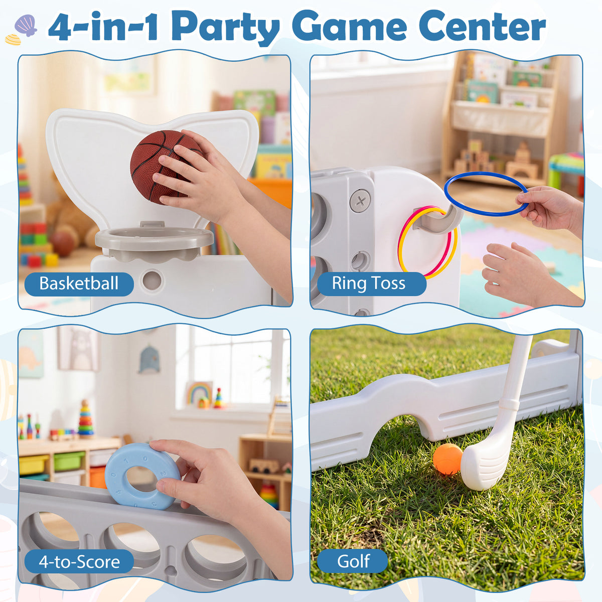 Close up of the four different games included in the set