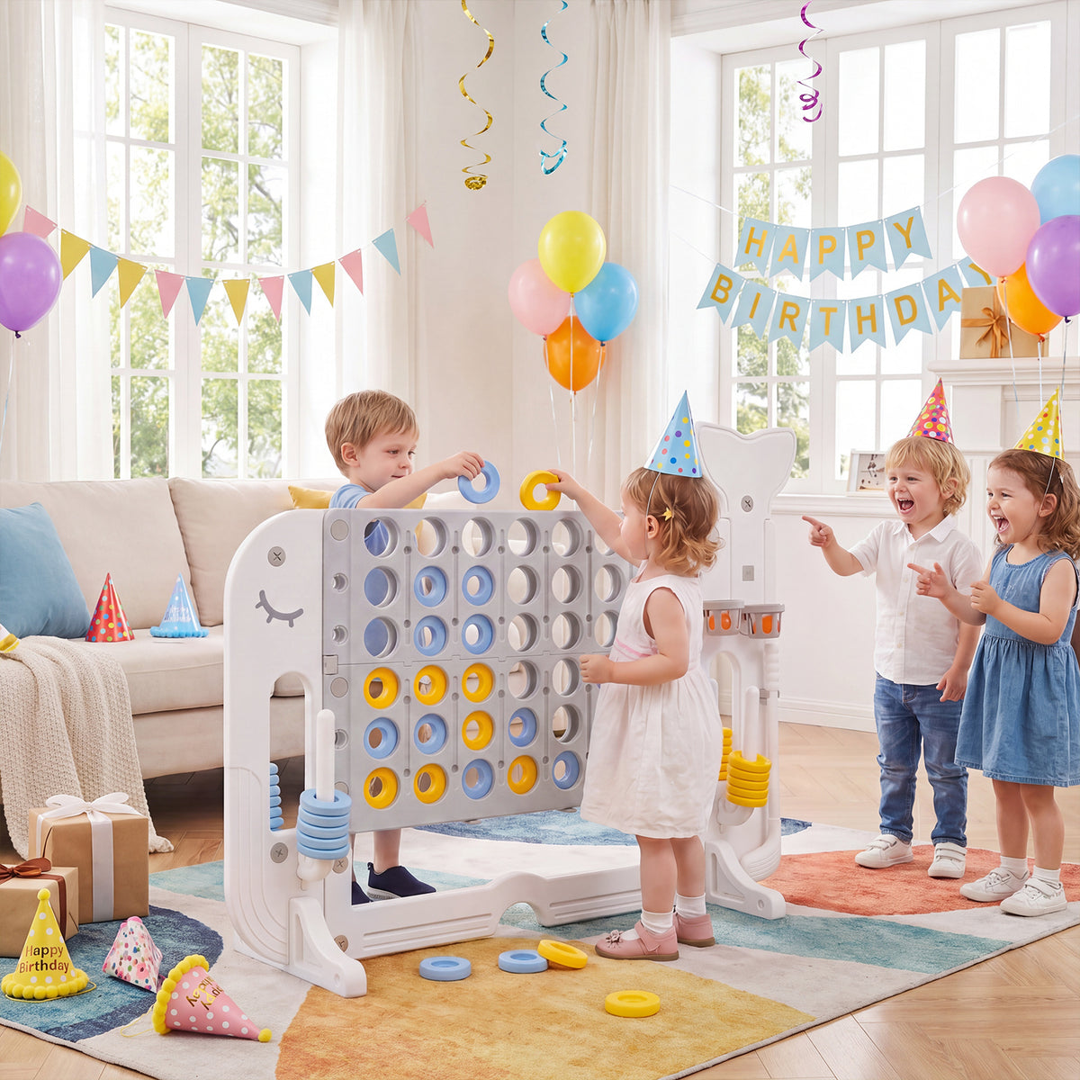 Children playing the indoor games set at a party