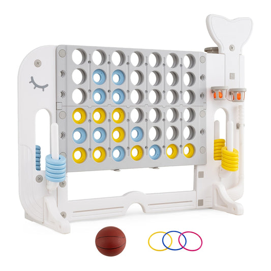 Giant 4-to-Score Game Set Jumbo Connect Four Game with ring toss and basketball hoop