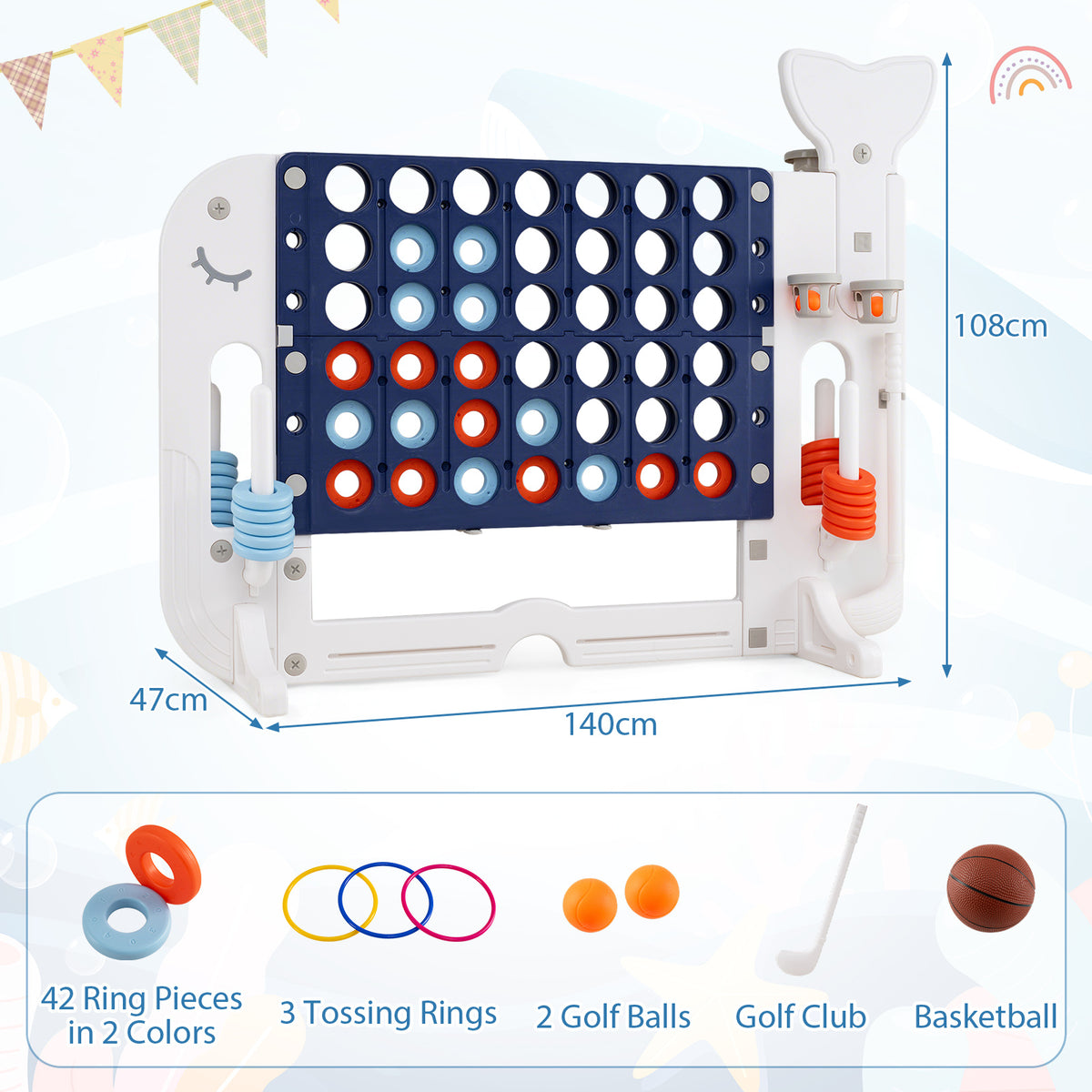 The lawn games set with included accessories like rings and balls