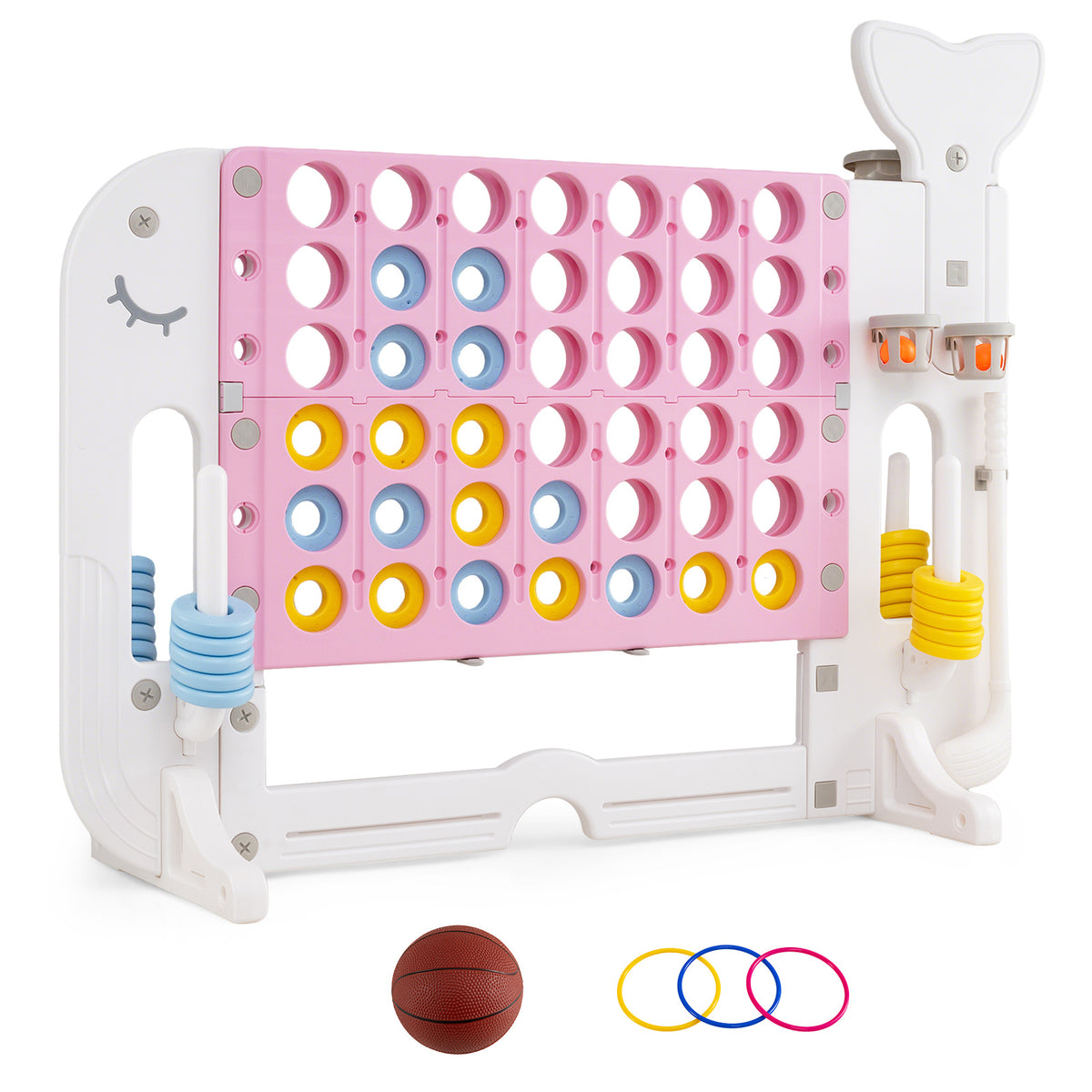 Giant 4-to-Score Game Set Jumbo Connect Four Game with basketball and rings on a white background