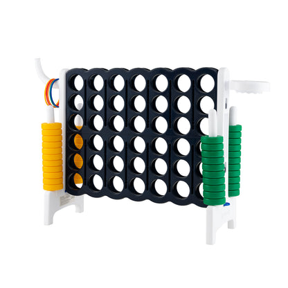The white and black jumbo lawn game with yellow and green rings