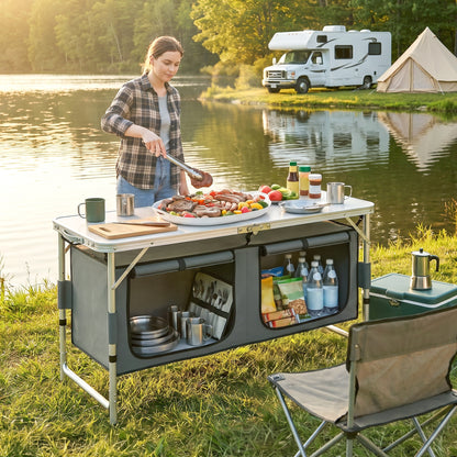 Outsunny 4ft Folding Camping Cupboard Kitchen in Coffee and Black
