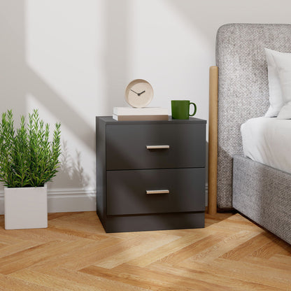 HOMCOM Modern Bedside Table, Beside Cabinet with 2 Drawers, for Bedroom, Living Room, Black