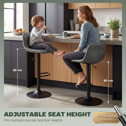 HOMCOM Bar Stools Set of 2, Modern Swivel Barstools with Footrest for Kitchen Island and Dining Room, Green