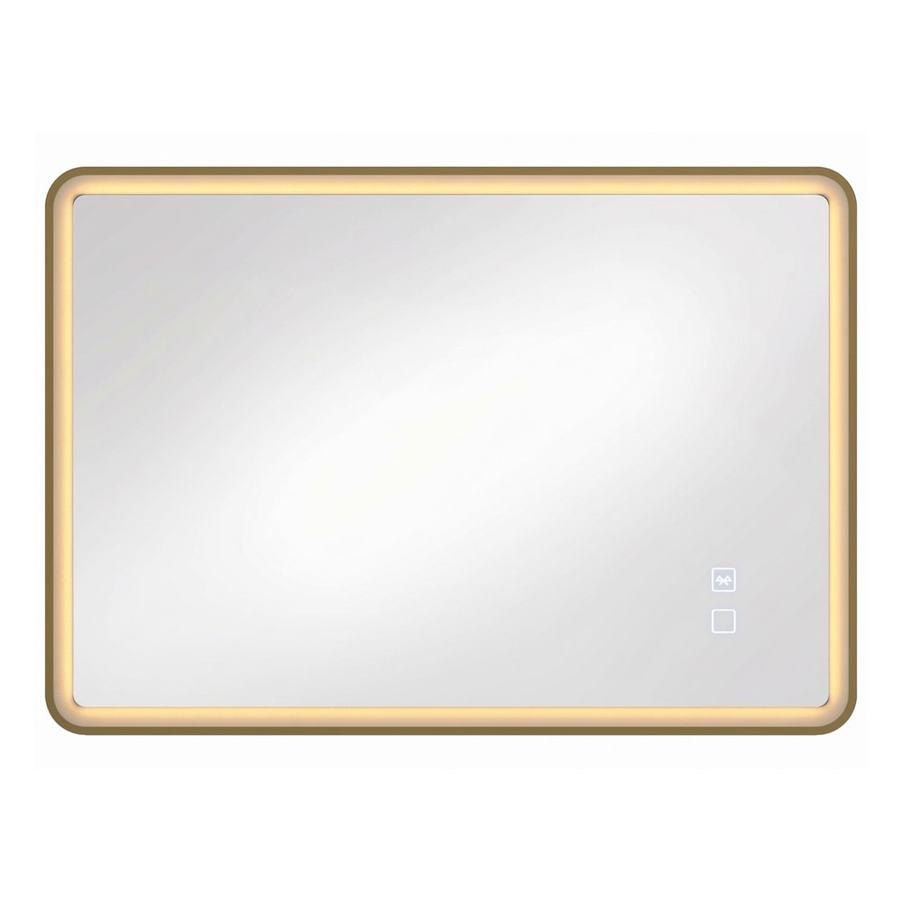 HOMCOM Bathroom Mirror with LED Lights, 100x70cm Rectangle Bathroom Mirror, Dimmable, Bluetooth, Anti-Fog, Gold Tone