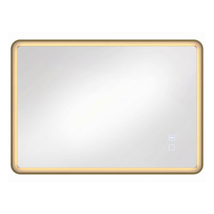 HOMCOM Bathroom Mirror with LED Lights, 100x70cm Rectangle Bathroom Mirror, Dimmable, Bluetooth, Anti-Fog, Gold Tone