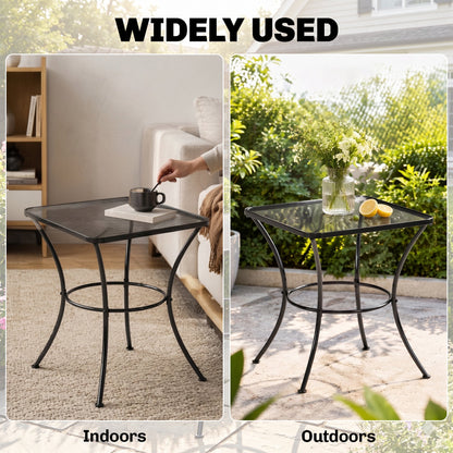 Outsunny 60cm Square Garden Table, Outdoor Metal Bistro Side Desk with Mesh Top, Black