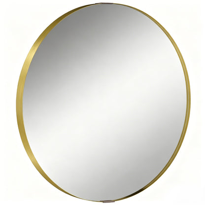 HOMCOM Round Wall Mirror 61 cm, Wall Mounted Bathroom Mirror with Tempered Safety Glass and Aluminium Alloy Frame, Gold Tone