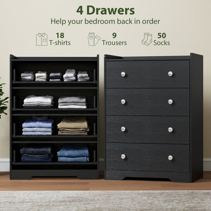 HOMCOM 4 Drawer Chest of Drawers, Modern Dresser for Bedroom, Storage Cabinet for Living Room Entryway, Black Wood Effect