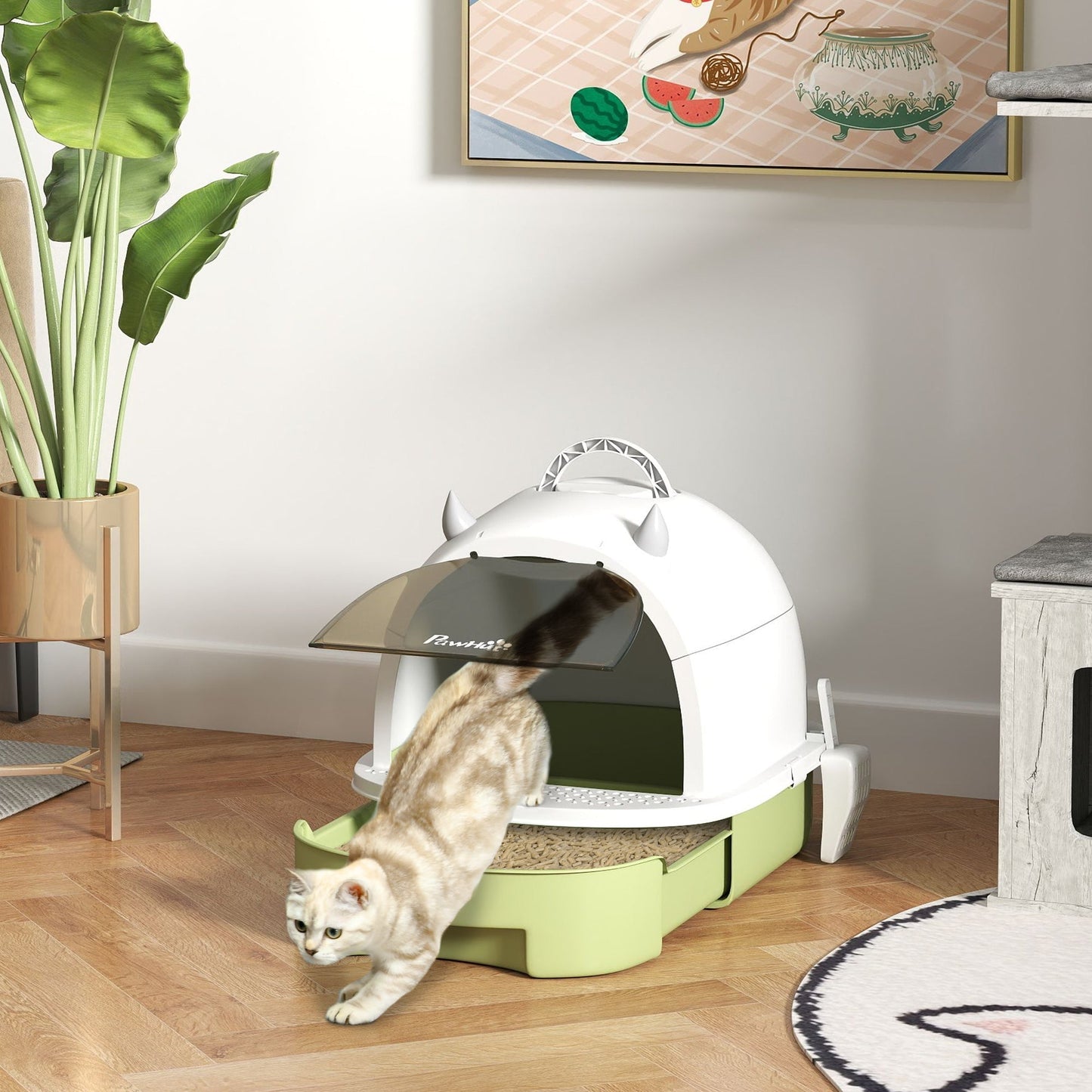 PawHut Enclosed Cat Litter Box w/ Pull-Out Drawer, Scoop, Deodorising Bags for Odour Control, Privacy, Portable, Easy to Clean