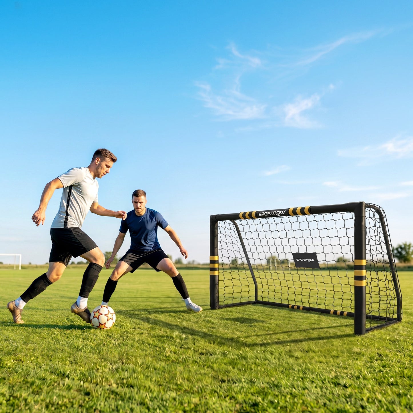 SPORTNOW Football Goal, 6 x 4ft Portable Football Net with EPE Foam Padding, PVC Tube Covers Ground Stakes and Metal Frame