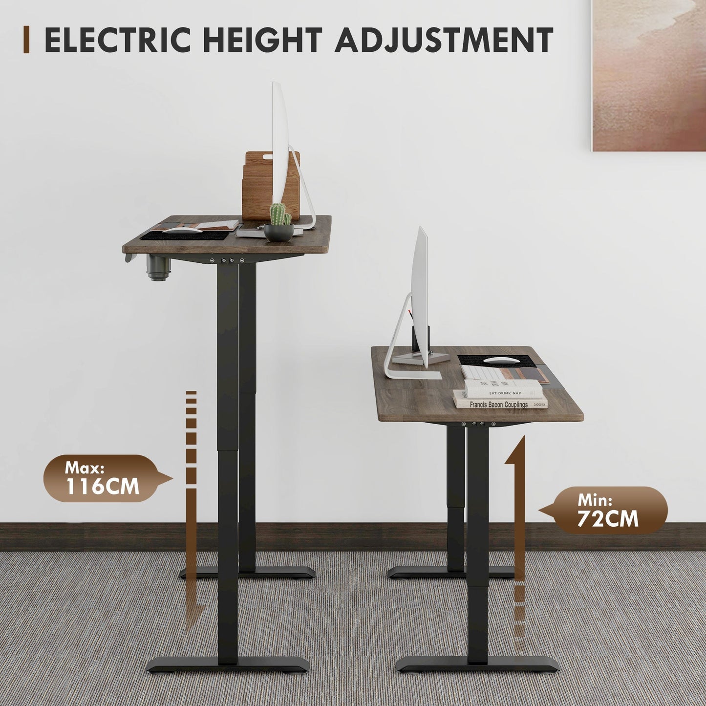 مكتب فينسيتو الكهربائي القابل للتعديل، 72-116 سم، مع شاشة LED - أسود