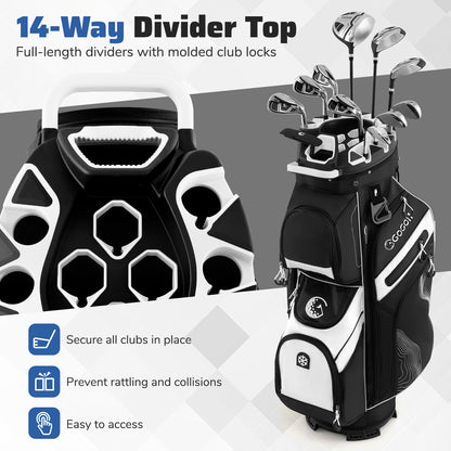 the golf bag highlighting the top divider section and club locks