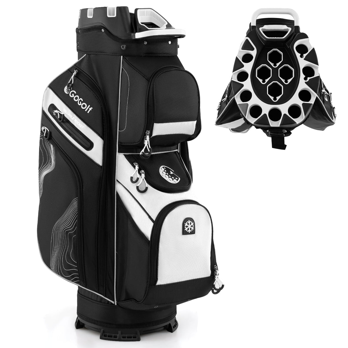 Golf Cart Bag shown from the side with a top view of the club dividers