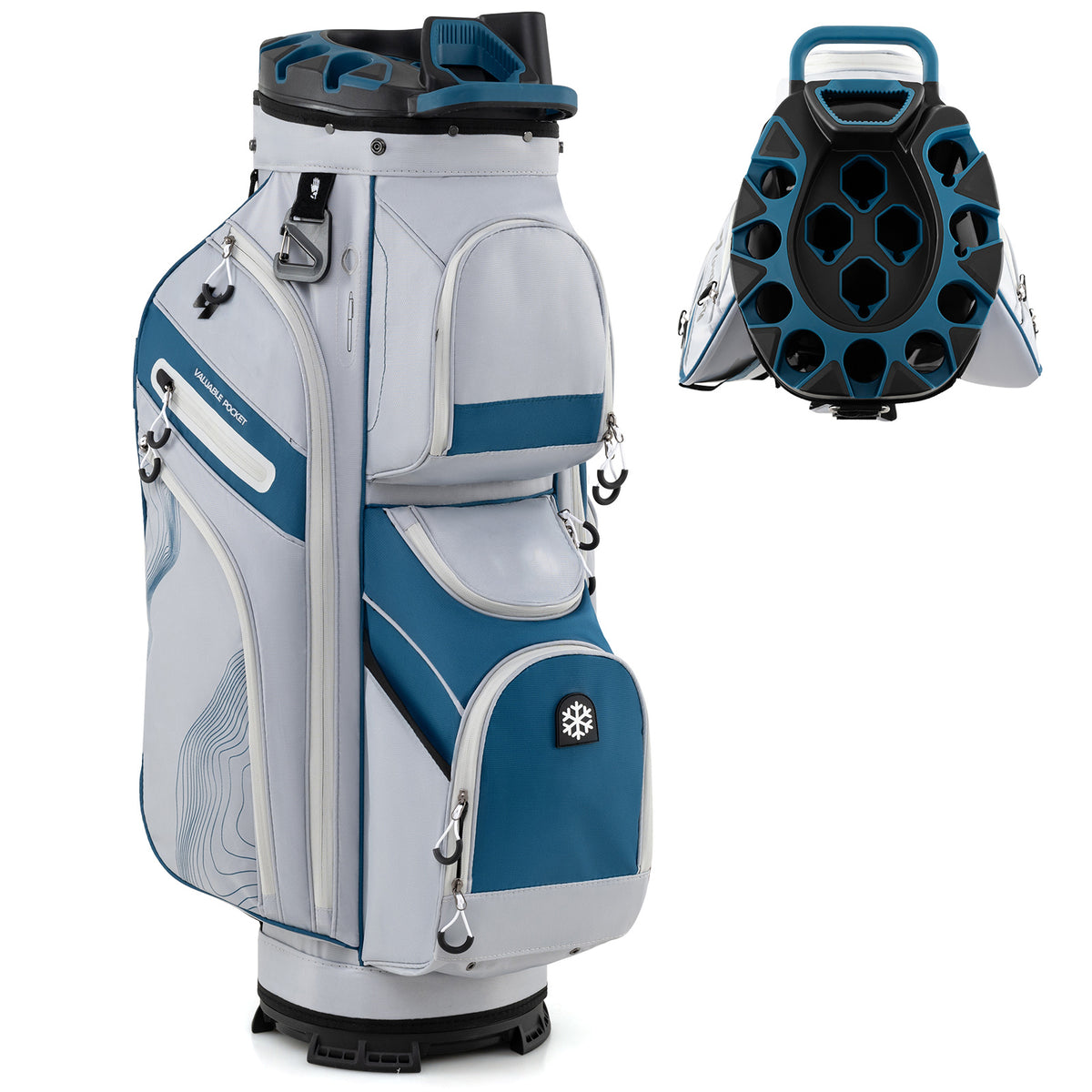 Golf Cart Bag shown from the side with a top view of the club dividers