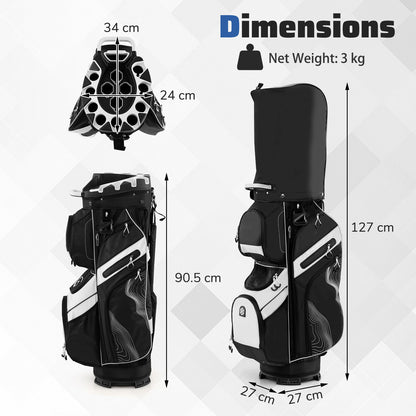 the golf bag shown with various height and width measurements