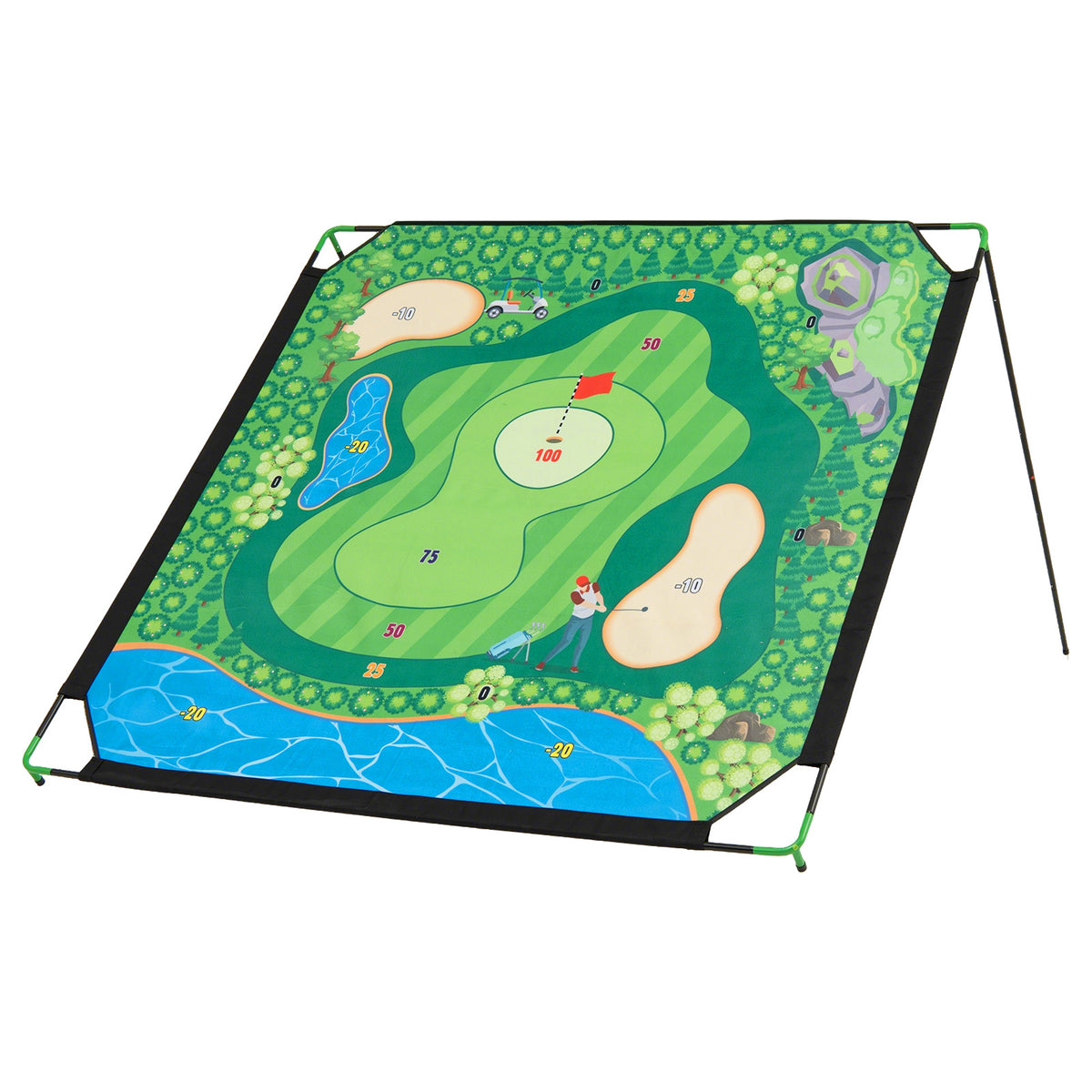 The golf practice target featuring a green course design with numbered scoring zones