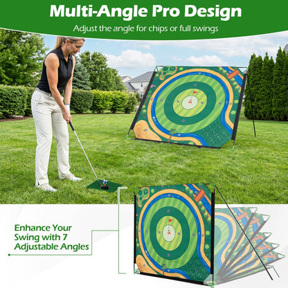 The golf chipping game set with multi-angle pro design being used by a woman