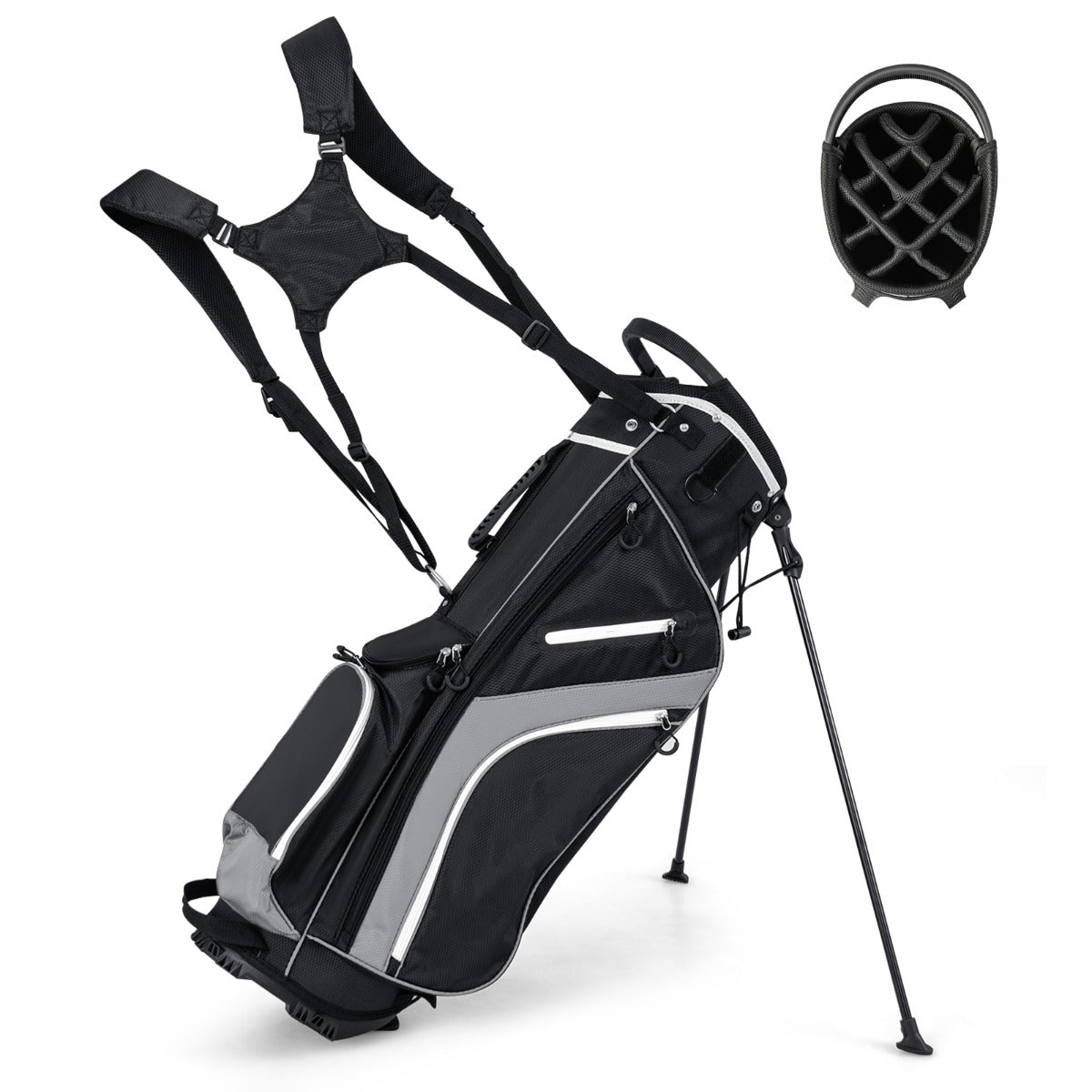 Golf Stand Bag with 14 way top dividers and multiple pockets in grey