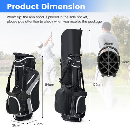 Product dimension diagram of the grey golf stand bag