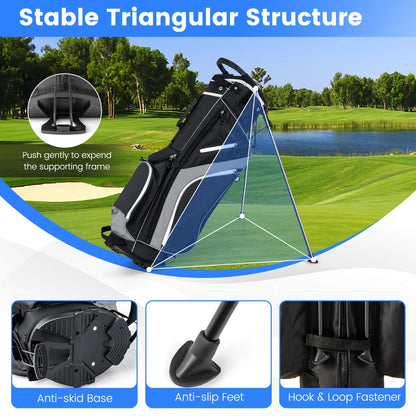 Close up of the stable triangular structure of the golf stand bag