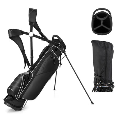 Golf Stand Bag with 4 Way Dividers shown with its rain hood and top opening