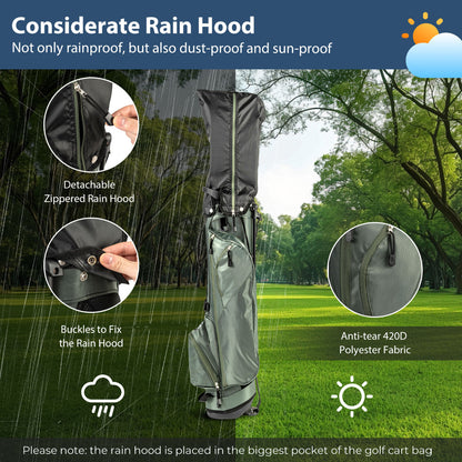 Close up of the detachable rain hood for the golf stand bag