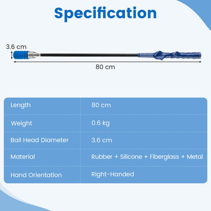 Diagram showing the specifications of the golf swing trainer, including length and weight