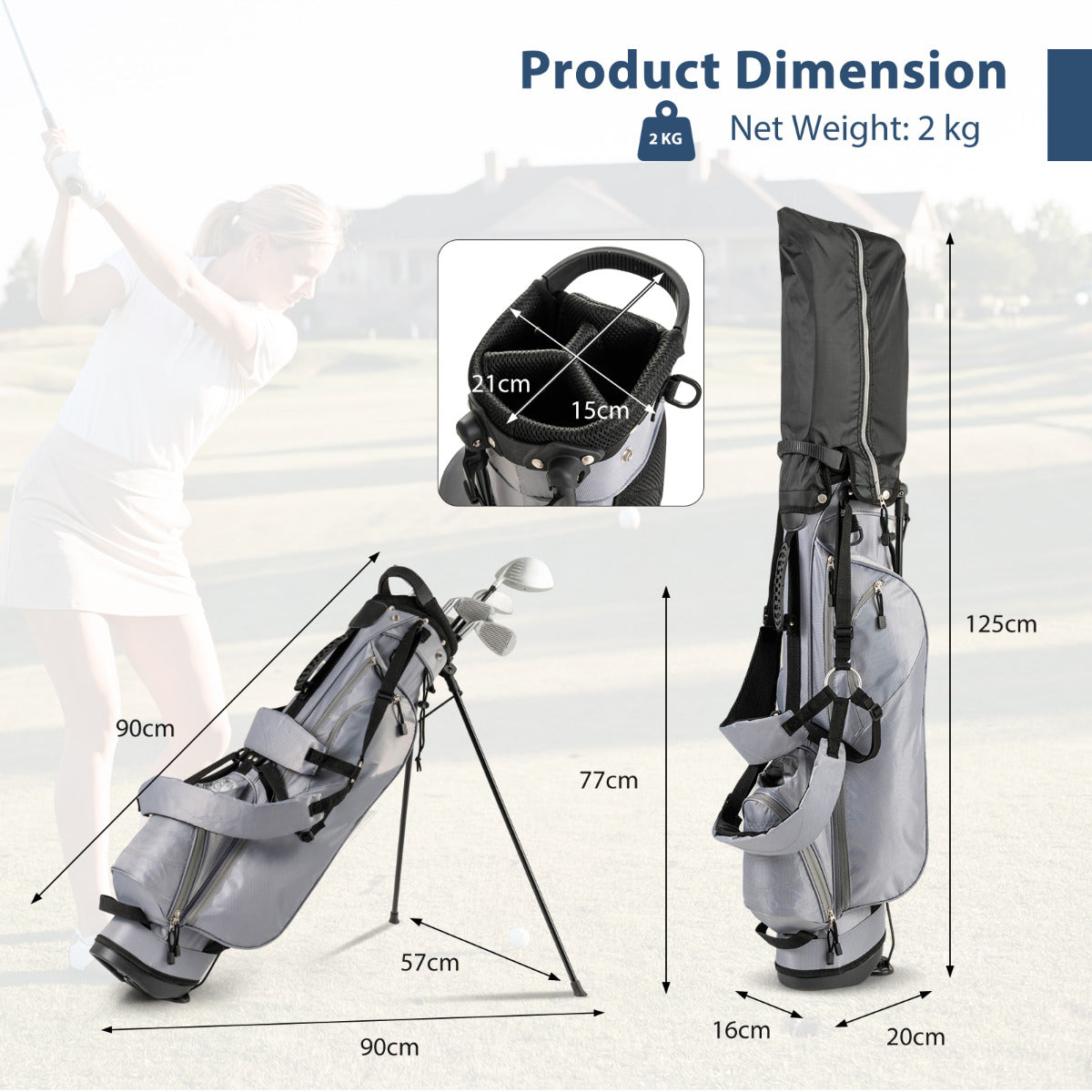 Golf Stand Bag with 4 Way Dividers-Grey