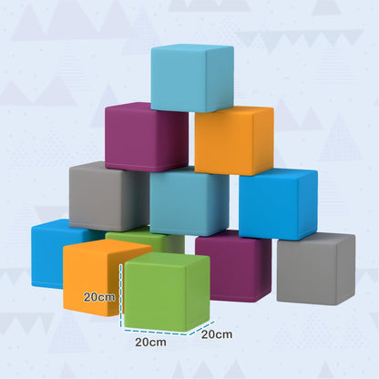 HOMCOM 12 PCs Soft Play Blocks, Soft Foam Toy, Building and Stacking Blocks for Kids, Multi-colour