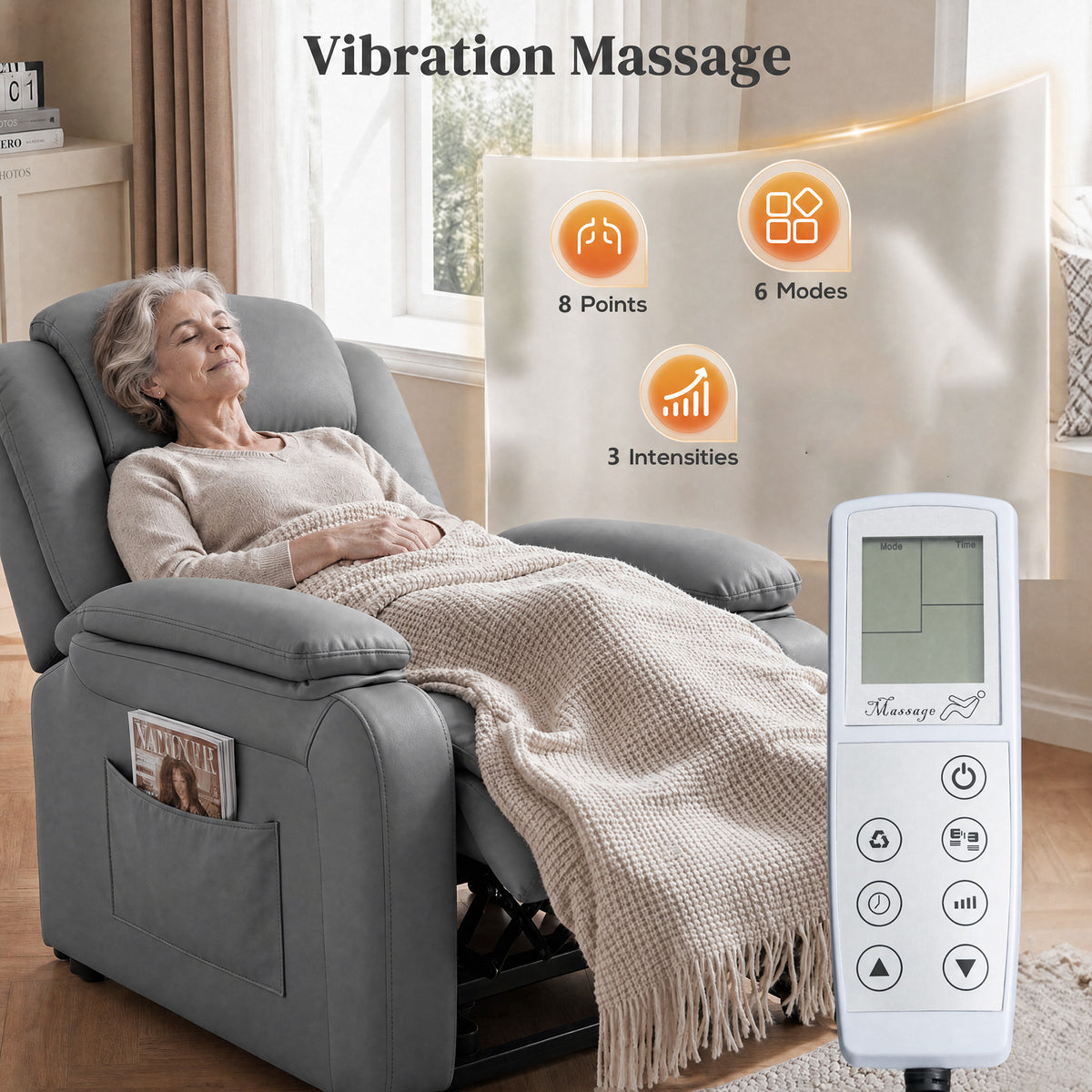 HOMCOM Riser and Recliner Chair with Massage in Grey